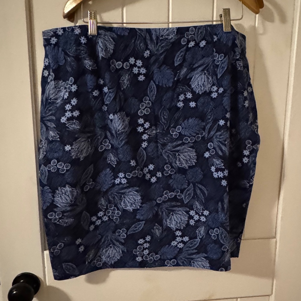 Jill Pencil Skirt Womens Size XL Blue Floral Cotton Elastic Waist Tropical